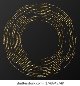Abstract gold glowing halftone dotted background. Gold glitter pattern in circle form. Circle halftone dots. Vector illustration