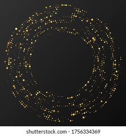 Abstract gold glowing halftone dotted background. Gold glitter pattern in circle form. Circle halftone dots. Vector illustration