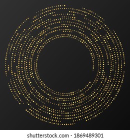 Abstract gold glowing halftone dotted background. Gold glitter pattern in circle form. Circle halftone dots. Vector illustration