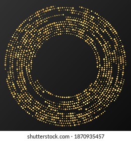 Abstract gold glowing halftone dotted background. Gold glitter pattern in circle form. Circle halftone dots. Vector illustration