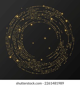 Abstract gold glowing halftone dotted background. Gold glitter pattern in circle form. Circle halftone dots. Vector illustration