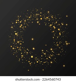 Abstract gold glowing halftone dotted background. Gold glitter pattern in circle form. Circle halftone dots. Vector illustration