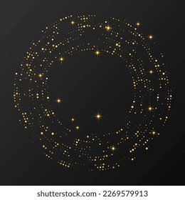Abstract gold glowing halftone dotted background. Gold glitter pattern in circle form. Circle halftone dots. Vector illustration