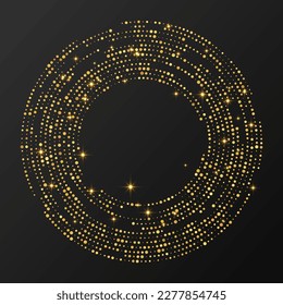 Abstract gold glowing halftone dotted background. Gold glitter pattern in circle form. Circle halftone dots. Vector illustration