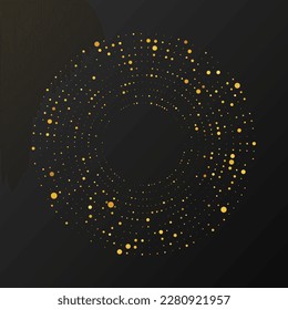 Abstract gold glowing halftone dotted background. Gold glitter pattern in circle form. Circle halftone dots. Vector illustration