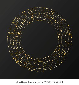 Resumen del tono medio dorado resplandeciente salpicado de fondo. Patrón de brillo dorado en forma de círculo. Círculo de puntos de semitono. Ilustración del vector