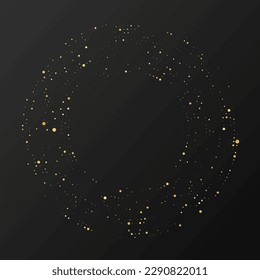 Resumen del tono medio dorado resplandeciente salpicado de fondo. Patrón de brillo dorado en forma de círculo. Círculo de puntos de semitono. Ilustración del vector