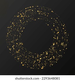 Abstract gold glowing halftone dotted background. Gold glitter pattern in circle form. Circle halftone dots. Vector illustration