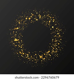 Abstract gold glowing halftone dotted background. Gold glitter pattern in circle form. Circle halftone dots. Vector illustration