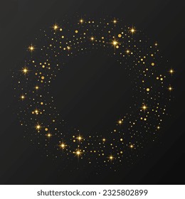 Abstract gold glowing halftone dotted background. Gold glitter pattern in circle form. Circle halftone dots. Vector illustration