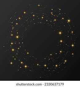 Abstract gold glowing halftone dotted background. Gold glitter pattern in circle form. Circle halftone dots. Vector illustration