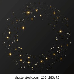 Abstrakter, goldener, leuchtender, gepunkteter Hintergrund. Goldenes Glittermuster in Kreisform. Kreishalftonpunkte. Vektorgrafik