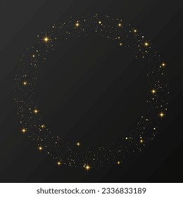 Abstract gold glowing halftone dotted background. Gold glitter pattern in circle form. Circle halftone dots. Vector illustration