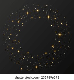 Abstract gold glowing halftone dotted background. Gold glitter pattern in circle form. Circle halftone dots. Vector illustration