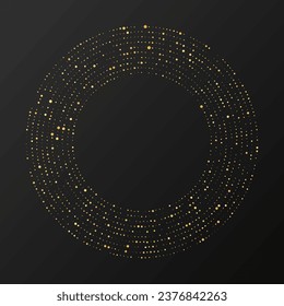 Resumen del tono medio dorado resplandeciente salpicado de fondo. Patrón de brillo dorado en forma de círculo. Círculo de puntos de semitono. Ilustración del vector