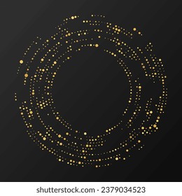 Abstract gold glowing halftone dotted background. Gold glitter pattern in circle form. Circle halftone dots. Vector illustration