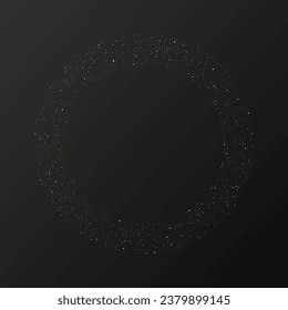 Abstract gold glowing halftone dotted background. Gold glitter pattern in circle form. Circle halftone dots. Vector illustration