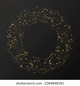 Abstract gold glowing halftone dotted background. Gold glitter pattern in circle form. Circle halftone dots. Vector illustration