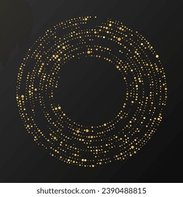 Abstract gold glowing halftone dotted background. Gold glitter pattern in circle form. Circle halftone dots. Vector illustration