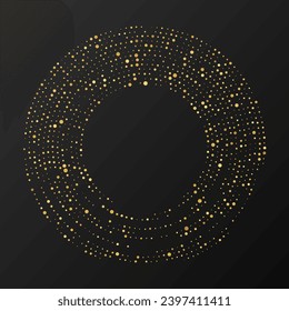 Abstract gold glowing halftone dotted background. Gold glitter pattern in circle form. Circle halftone dots. Vector illustration