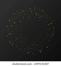 Abstract gold glowing halftone dotted background. Gold glitter pattern in circle form. Circle halftone dots. Vector illustration