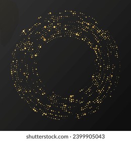Abstract gold glowing halftone dotted background. Gold glitter pattern in circle form. Circle halftone dots. Vector illustration