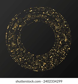 Abstract gold glowing halftone dotted background. Gold glitter pattern in circle form. Circle halftone dots. Vector illustration