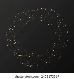 Resumen del tono medio dorado resplandeciente salpicado de fondo. Patrón de brillo dorado en forma de círculo. Círculo de puntos de semitono. Ilustración del vector