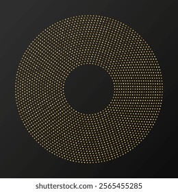 Abstract gold glowing halftone dotted background. Gold glitter pattern in circle form. Circle halftone dots. Vector illustration