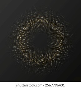 Abstract gold glowing halftone dotted background. Gold glitter pattern in circle form. Circle halftone dots. Vector illustration