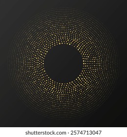 Abstract gold glowing halftone dotted background. Gold glitter pattern in circle form. Circle halftone dots. Vector illustration