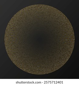 Abstract gold glowing halftone dotted background. Gold glitter pattern in circle form. Circle halftone dots. Vector illustration