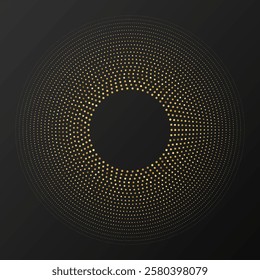 Abstract gold glowing halftone dotted background. Gold glitter pattern in circle form. Circle halftone dots. Vector illustration