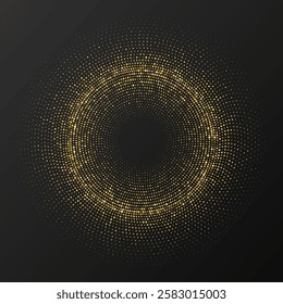 Abstract gold glowing halftone dotted background. Gold glitter pattern in circle form. Circle halftone dots. Vector illustration