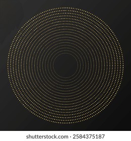 Abstract gold glowing halftone dotted background. Gold glitter pattern in circle form. Circle halftone dots. Vector illustration