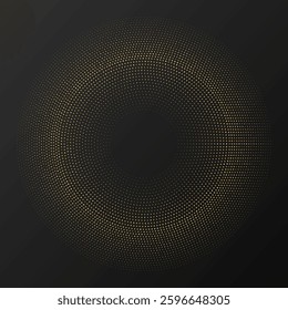 Abstract gold glowing halftone dotted background. Gold glitter pattern in circle form. Circle halftone dots. Vector illustration
