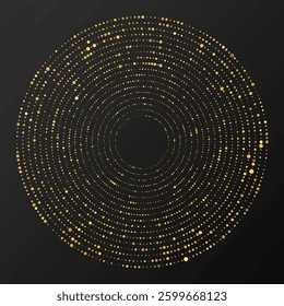 Abstract gold glowing halftone dotted background. Gold glitter pattern in circle form. Circle halftone dots. Vector illustration