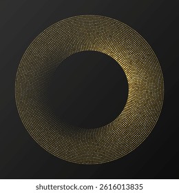 Abstract gold glowing halftone dotted background. Gold glitter pattern in circle form. Circle halftone dots. Vector illustration