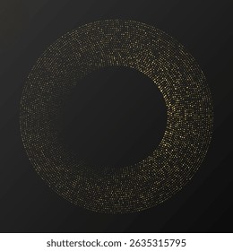 Abstract gold glowing halftone dotted background. Gold glitter pattern in circle form. Circle halftone dots. Vector illustration