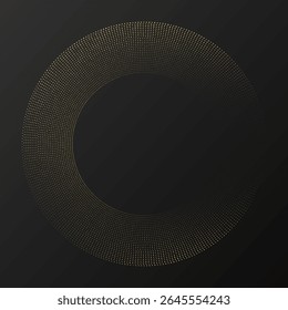 Abstract gold glowing halftone dotted background. Gold glitter pattern in circle form. Circle halftone dots. Vector illustration