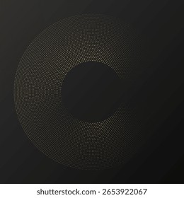 Abstract gold glowing halftone dotted background. Gold glitter pattern in circle form. Circle halftone dots. Vector illustration