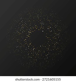 Abstrato ouro brilhante meio-tom pontilhado fundo. Padrão de brilho dourado em forma de círculo. Pontos de meio-tom do círculo. Ilustração vetorial