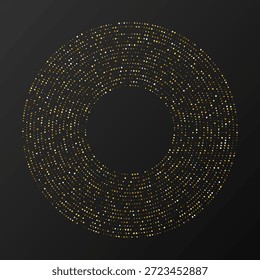 Abstract gold glowing halftone dotted background. Gold glitter pattern in circle form. Circle halftone dots. Vector illustration