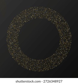 Abstractas fondo punteado de semitono brillante de oro. Patrón de brillo dorado en forma de círculo. Círculo de puntos de semitono. Ilustración vectorial