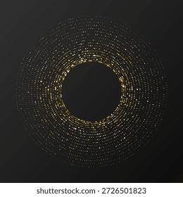 Abstractas fondo punteado de semitono brillante de oro. Patrón de brillo dorado en forma de círculo. Círculo de puntos de semitono. Ilustración vectorial