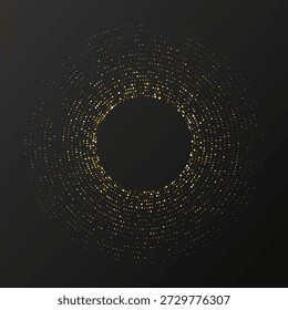 Abstractas fondo punteado de semitono brillante de oro. Patrón de brillo dorado en forma de círculo. Círculo de puntos de semitono. Ilustración vectorial