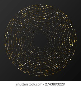 Abstract gold glowing halftone dotted background. Gold glitter pattern in circle form. Circle halftone dots. Vector illustration