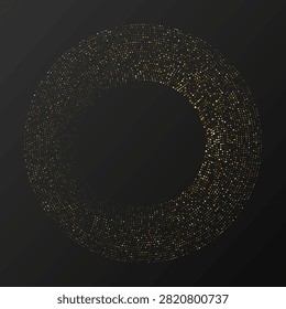 Abstract gold glowing halftone dotted background. Gold glitter pattern in circle form. Circle halftone dots. Vector illustration