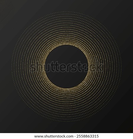 Abstract gold glowing halftone dotted background. Gold glitter pattern in circle form. Circle halftone dots. Vector illustration