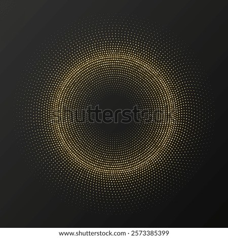 Abstract gold glowing halftone dotted background. Gold glitter pattern in circle form. Circle halftone dots. Vector illustration